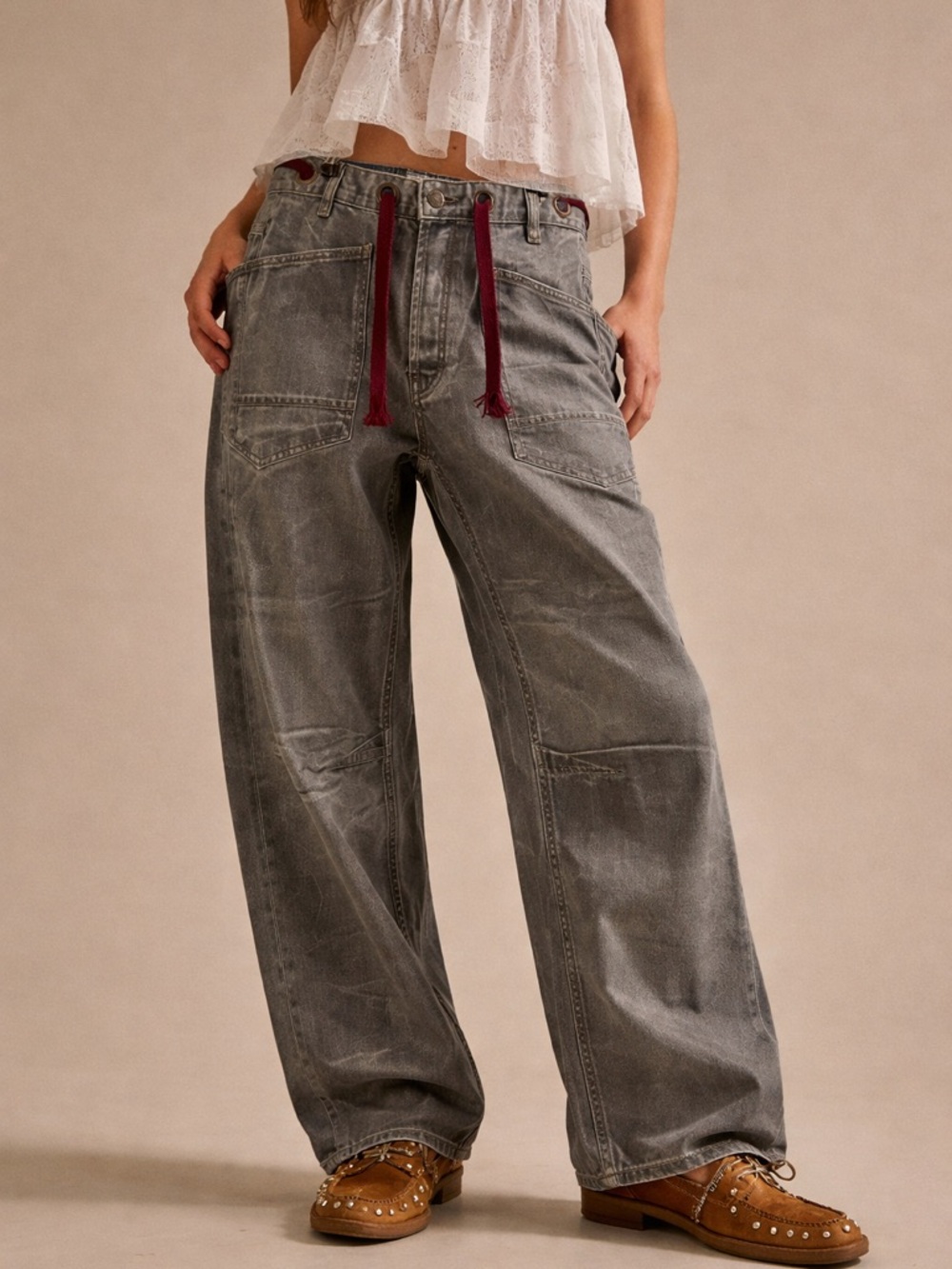 We The Free Gray barrel jeans NWOT